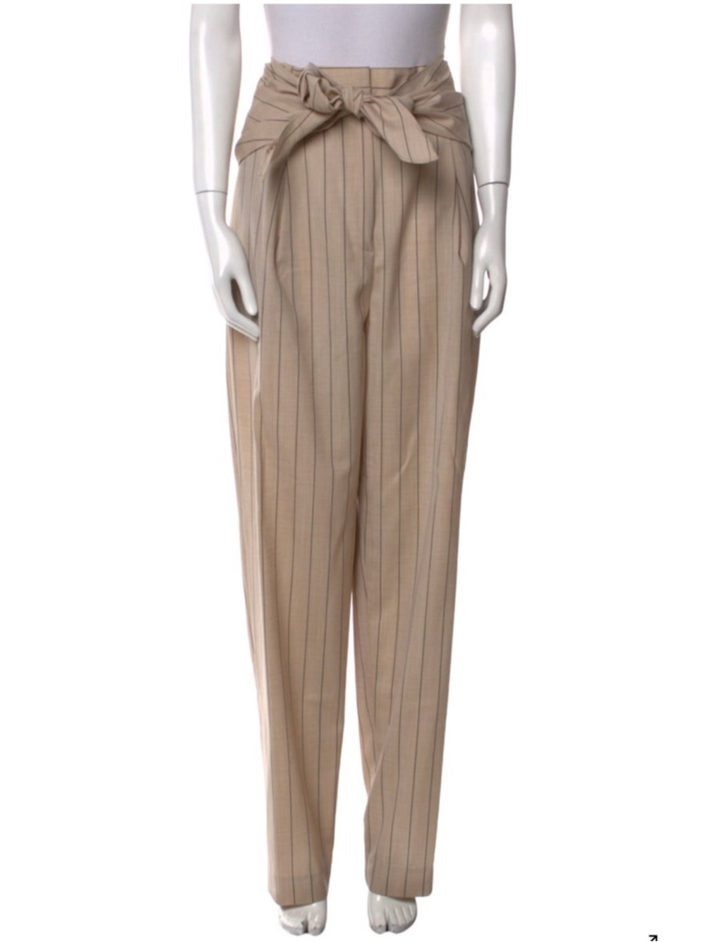Tibi Beige Pinstripe Paperbag Waist Trousers